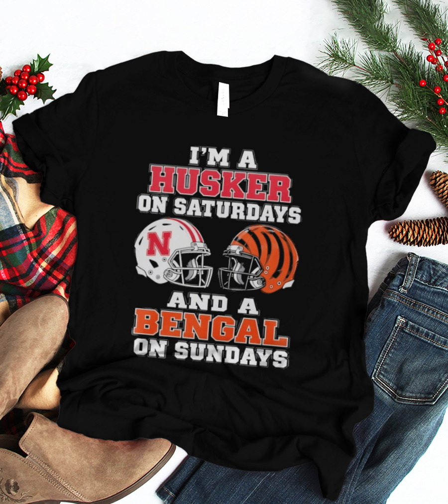 I'm A Husker On Saturdays And A Bengal On Sundays Football Helmet Team Pride T-Shirt
