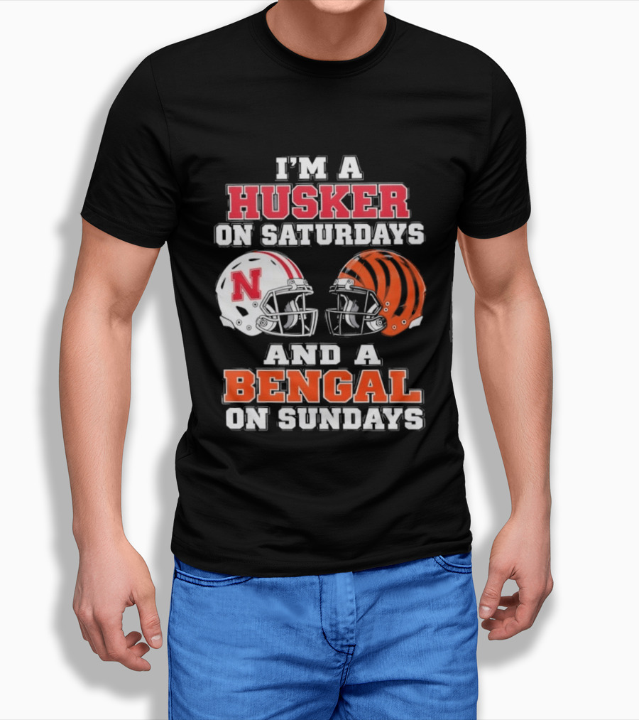 I'm A Husker On Saturdays And A Bengal On Sundays Football Helmet Team Pride T-Shirt