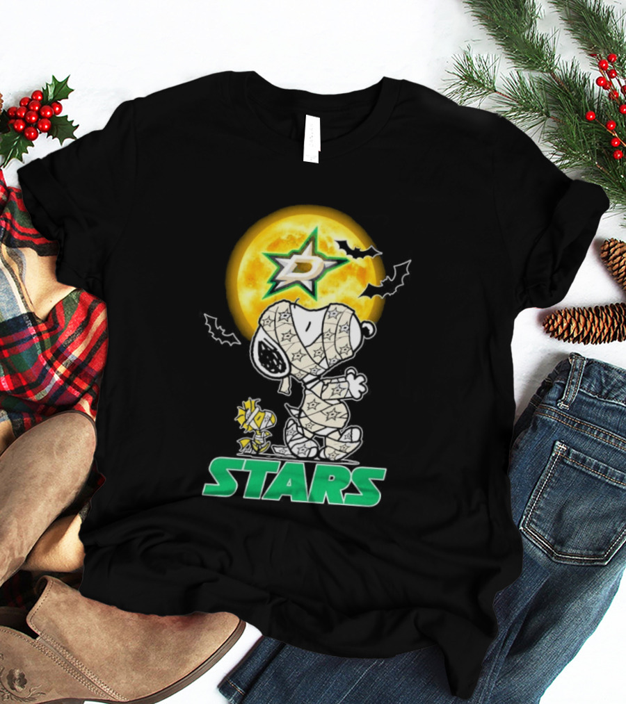 Dallas Stars Snoopy Woodstock Halloween Mummy Moon Bats T-Shirt