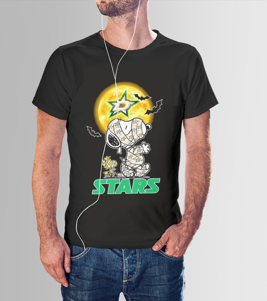 Dallas Stars Snoopy Woodstock Halloween Mummy Moon Bats T-Shirt