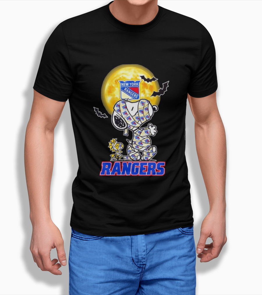 New York Rangers Snoopy Woodstock Cosplay Mummy Halloween Moon Bats T-Shirt