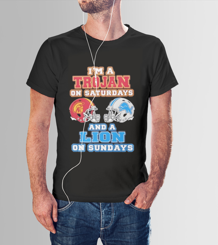 USC Trojan On Saturdays And Detroit Lion On Sundays Football Fan Gear T-Shirt