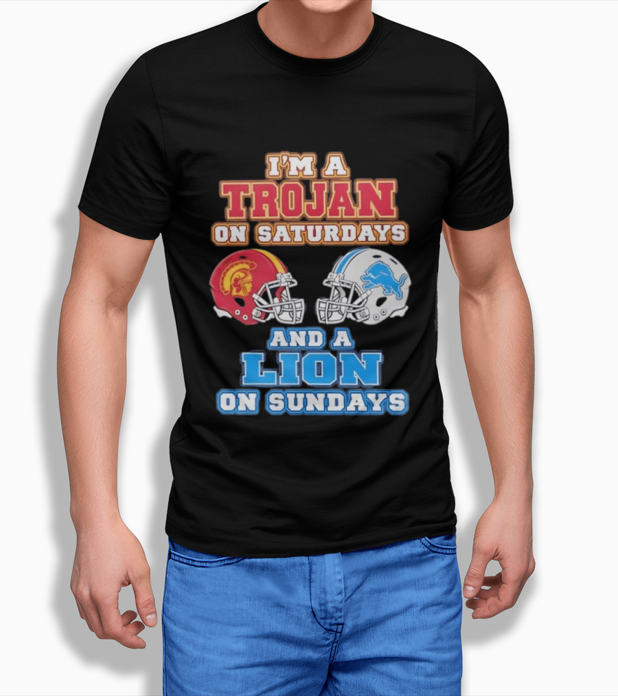 USC Trojan On Saturdays And Detroit Lion On Sundays Football Fan Gear T-Shirt