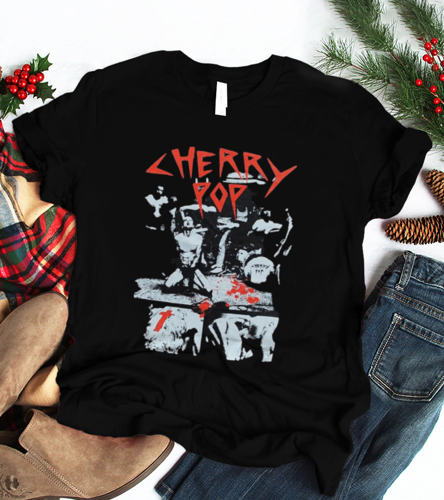 Iamjmsn Store Cherry Pop Black Vintage Rock Aesthetic T-Shirt
