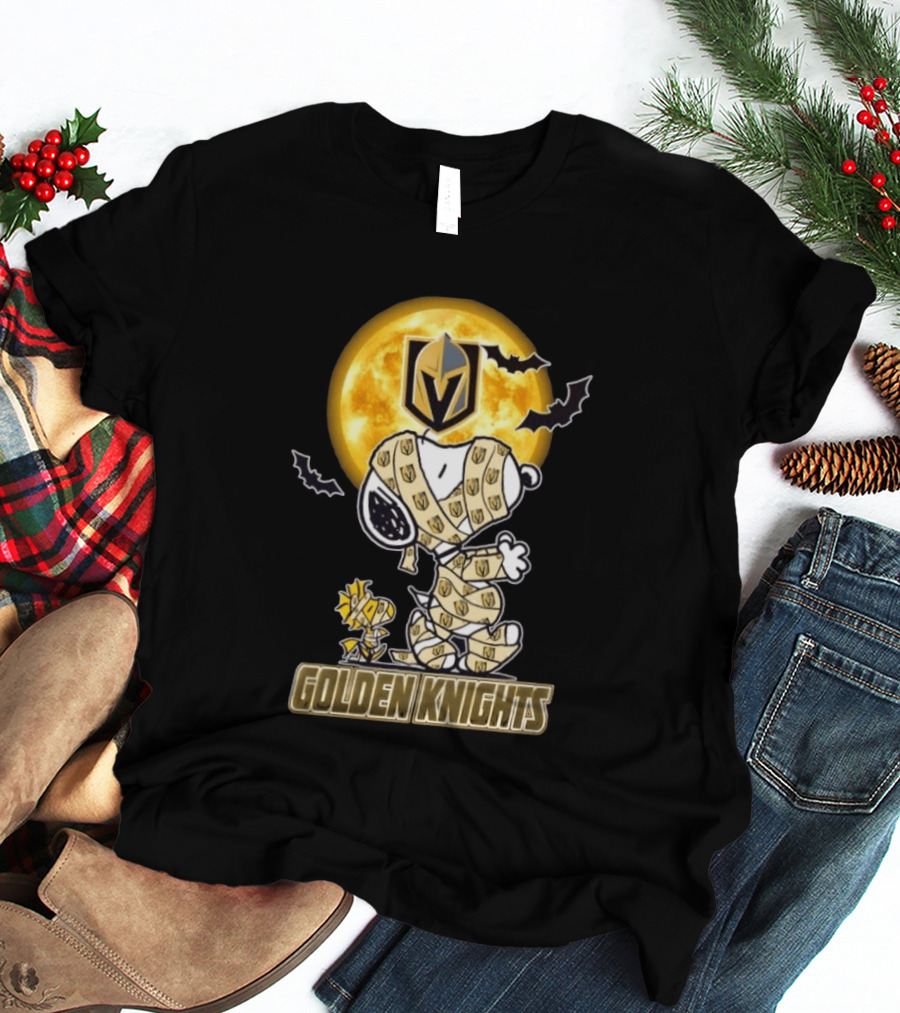 Vegas Golden Knights Snoopy Woodstock Mummy Halloween Moon T-Shirt