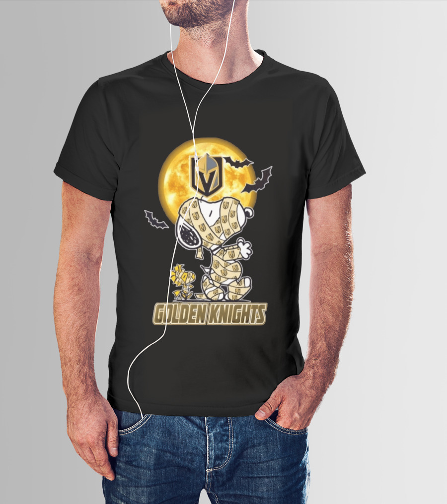 Vegas Golden Knights Snoopy Woodstock Mummy Halloween Moon T-Shirt
