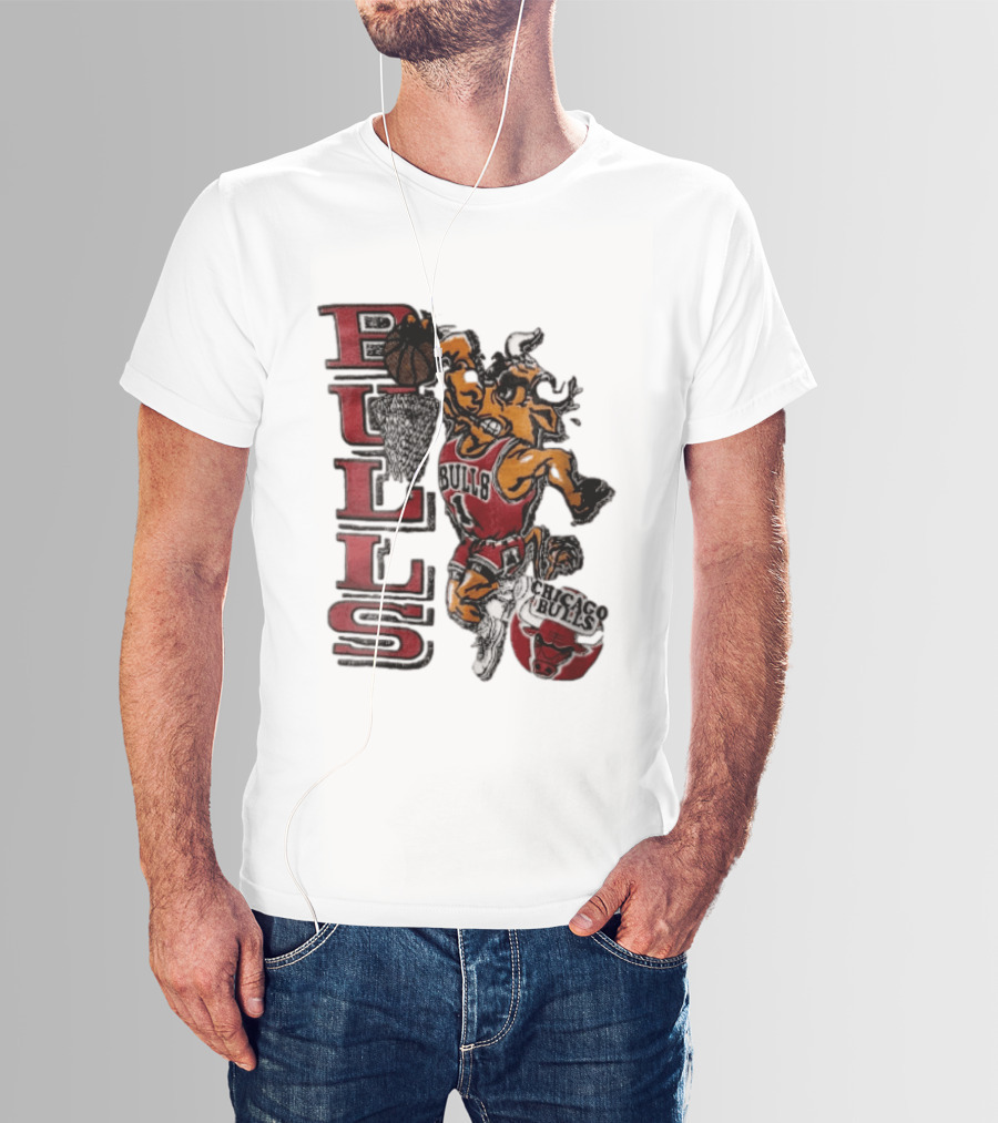 Chicago Bulls Bull Dunking Basketball Hoop NBA Cartoon Caricature T-Shirt