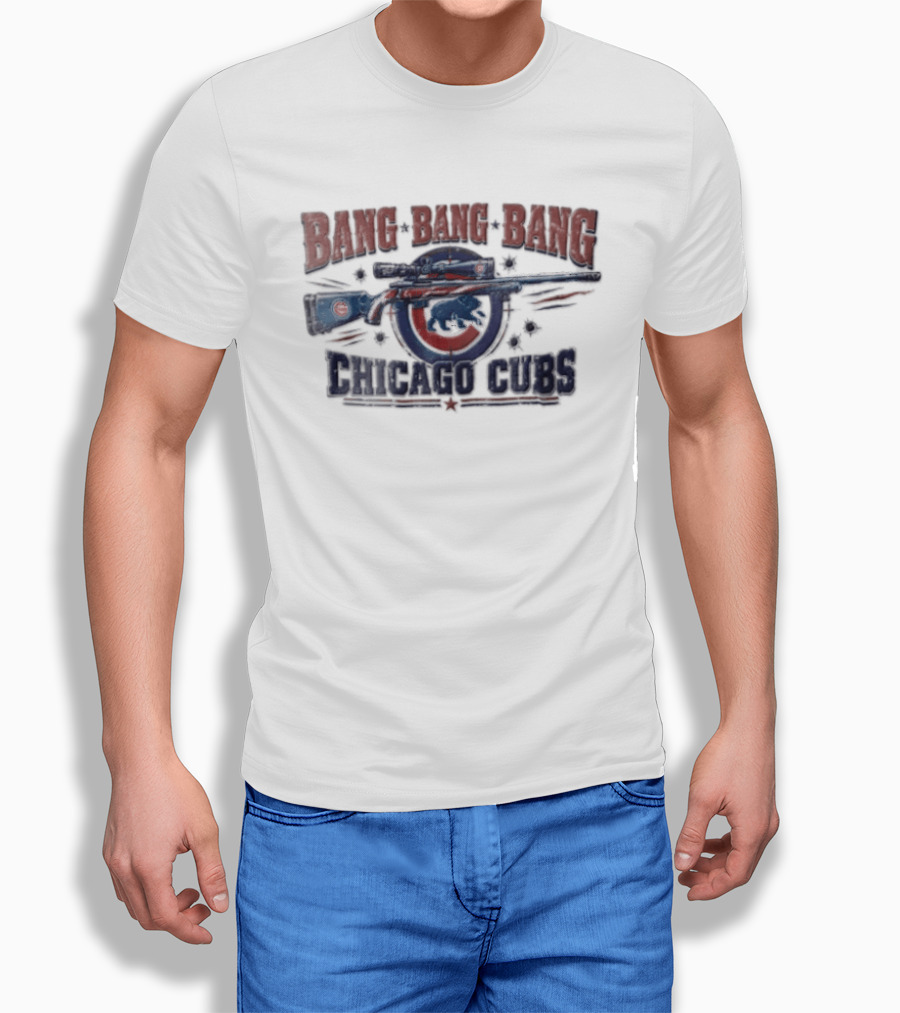Bang Bang Bang Chicago Cubs Sniper Rifle Bullet Holes T-Shirt