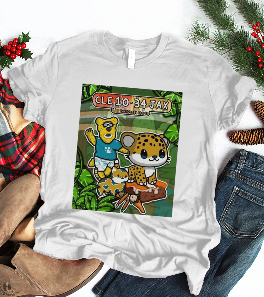 CornDoggy Sports CLE 10 34 JAX Cleveland Browns Vs Jacksonville Jaguars Cartoon Animals T-Shirt