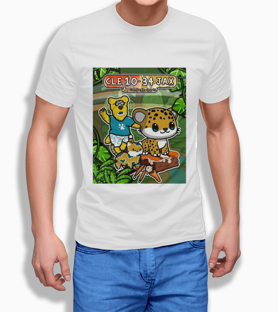 CornDoggy Sports CLE 10 34 JAX Cleveland Browns Vs Jacksonville Jaguars Cartoon Animals T-Shirt