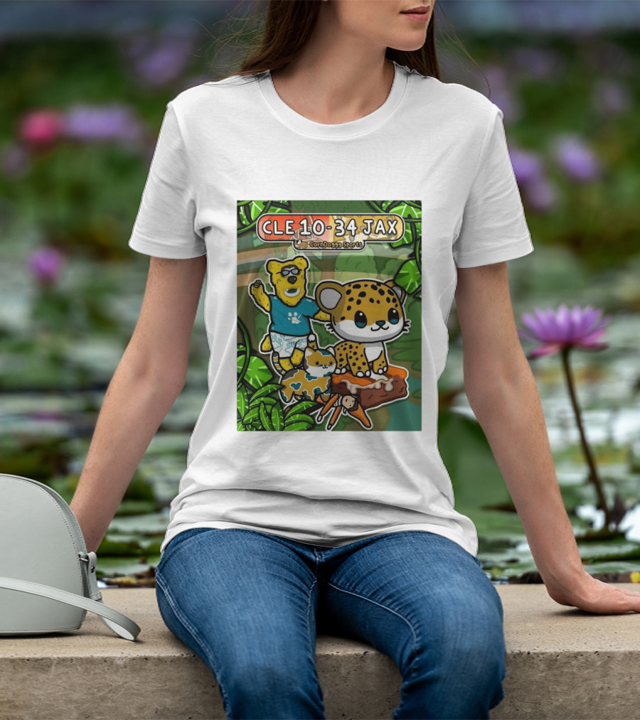 CornDoggy Sports CLE 10 34 JAX Cleveland Browns Vs Jacksonville Jaguars Cartoon Animals T-Shirt