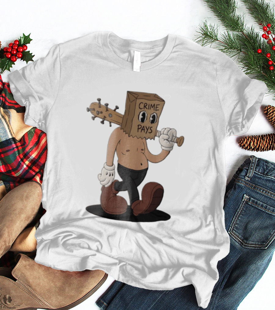 Crime Pays Cartoon Character With Spiked Bat T-Shirt