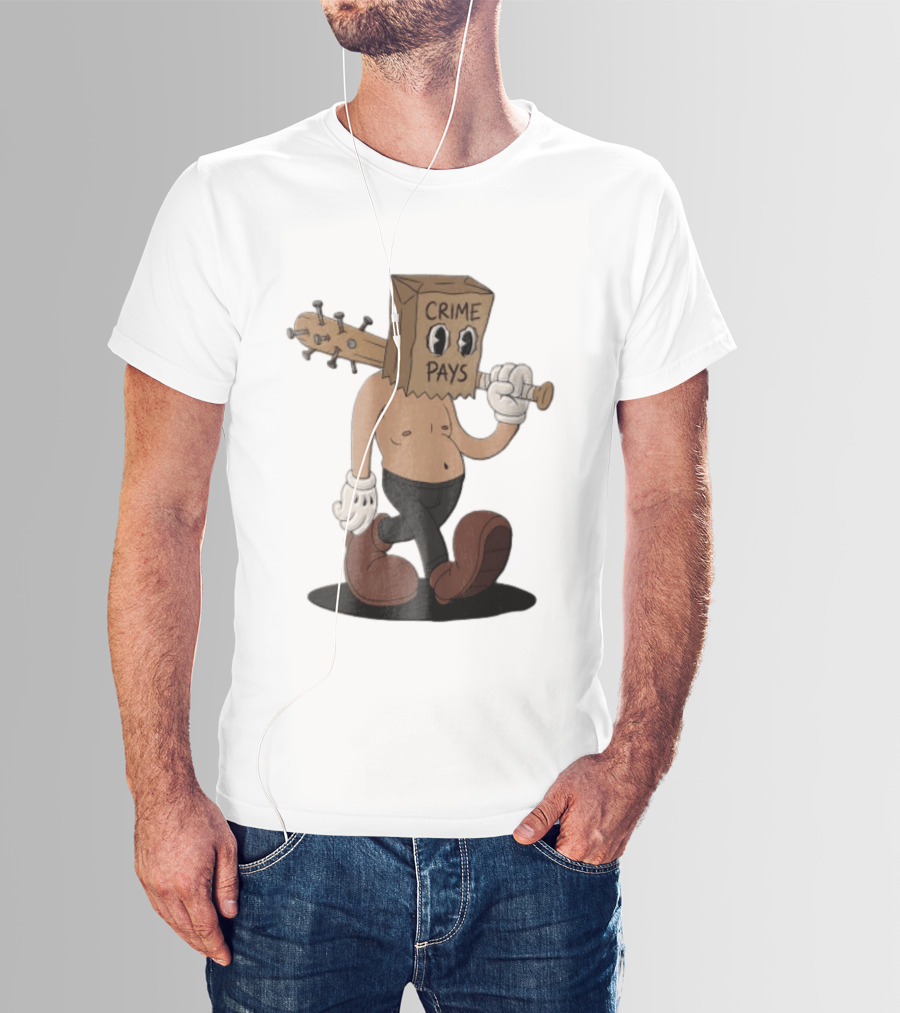 Crime Pays Cartoon Character With Spiked Bat T-Shirt