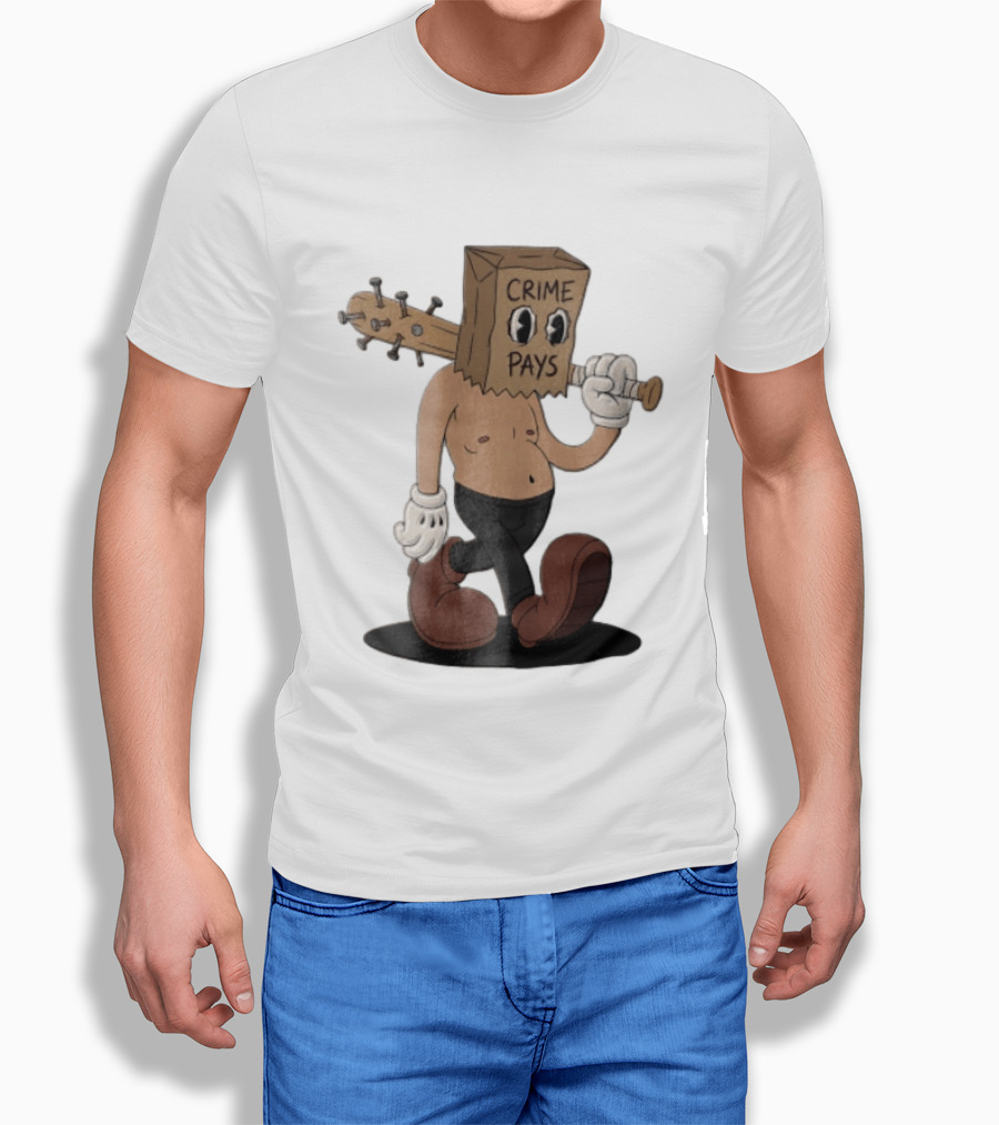 Crime Pays Cartoon Character With Spiked Bat T-Shirt