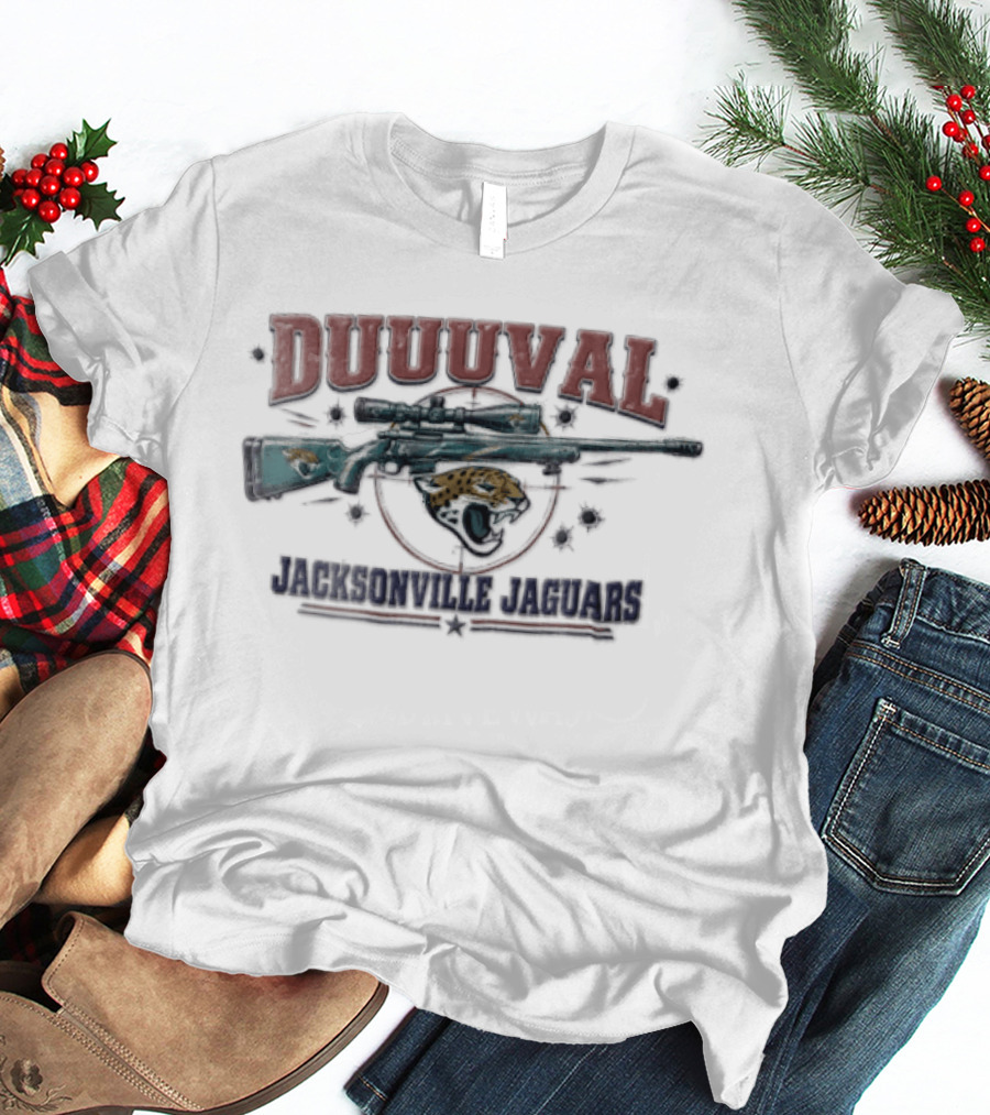 DUUUVAL Jacksonville Jaguars Sniper Rifle Crosshair Bullet Holes T-Shirt