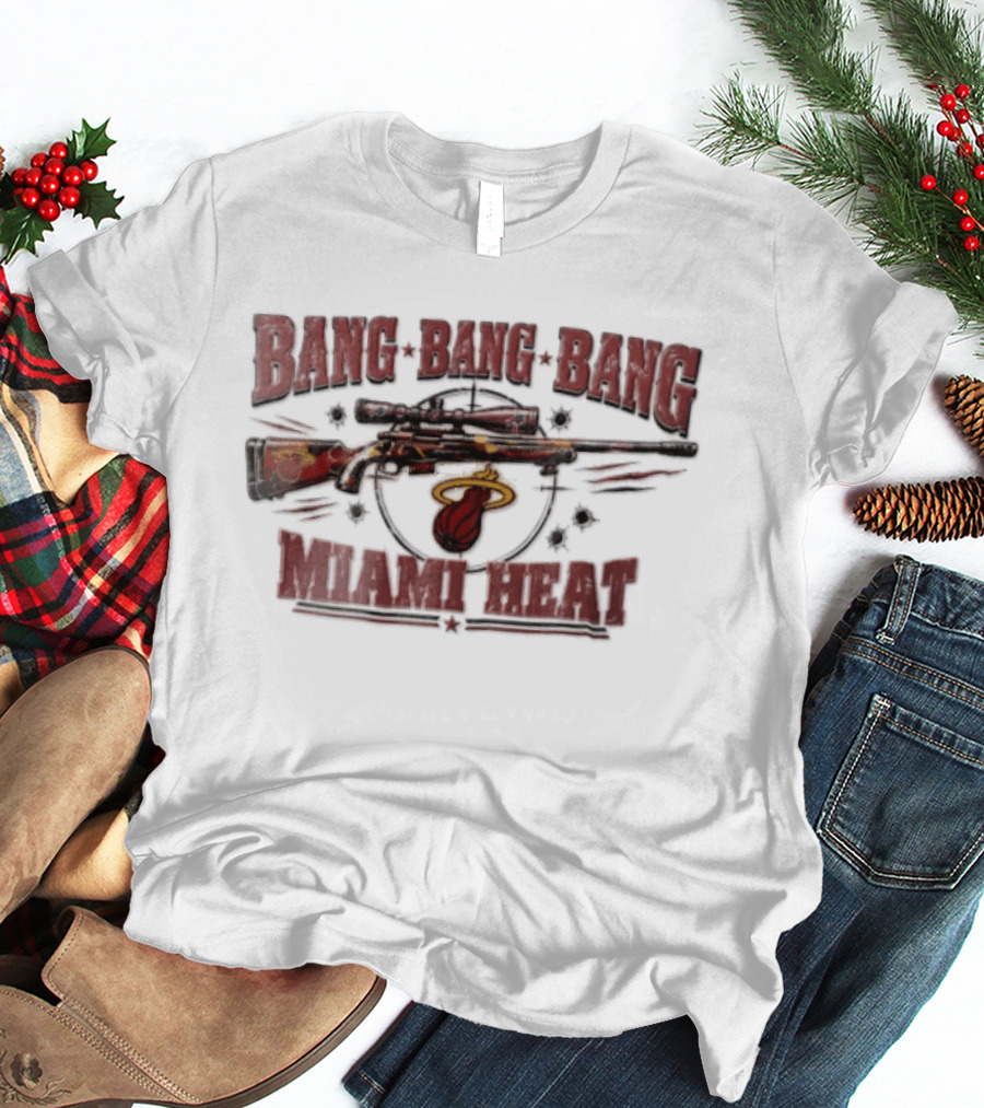Bang Bang Bang Miami Heat Sniper Rifle Target Bullet Holes Distressed T-Shirt