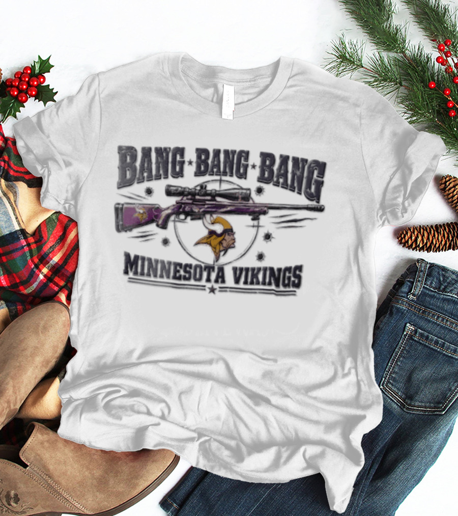 Minnesota Vikings Bang Bang Bang Sniper Rifle Target Bullet Holes T-Shirt