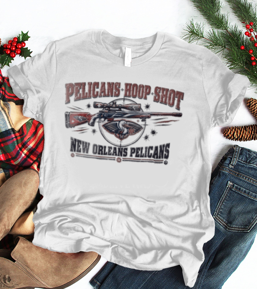 New Orleans Pelicans Hoop Shot Sniper Rifle Crosshair Bullet Holes Distressed T-Shirt