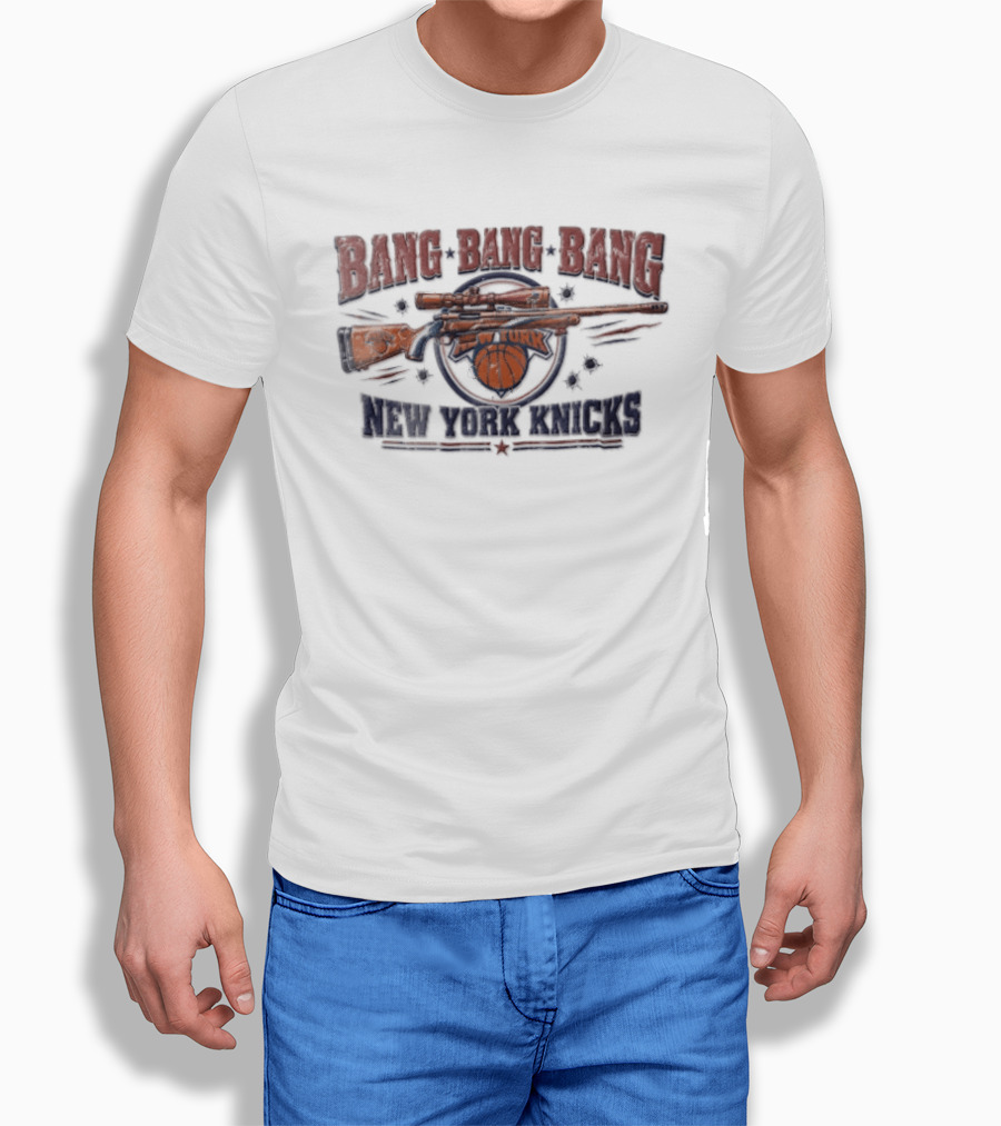 New York Knicks Bang Bang Sniper Rifle Scope Basketball Bullet Holes T-Shirt