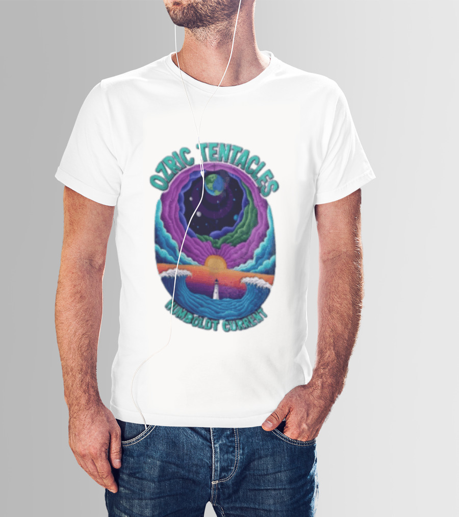 Ozric Tentacles Humboldt Current Ocean Lighthouse Sunset Planet Waves T-Shirt