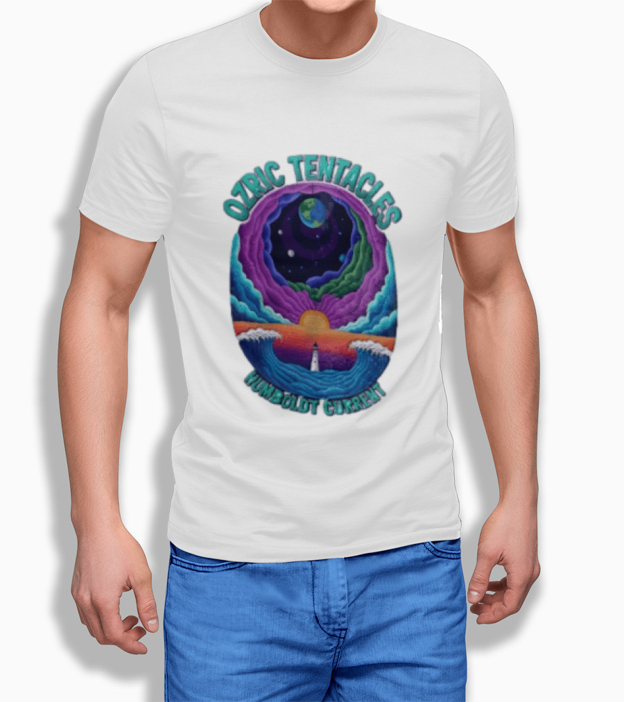 Ozric Tentacles Humboldt Current Ocean Lighthouse Sunset Planet Waves T-Shirt