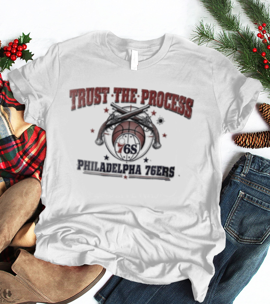 Philadelphia 76ers Trust The Process Crossed Pistols Basketball Distressed T-Shirt
