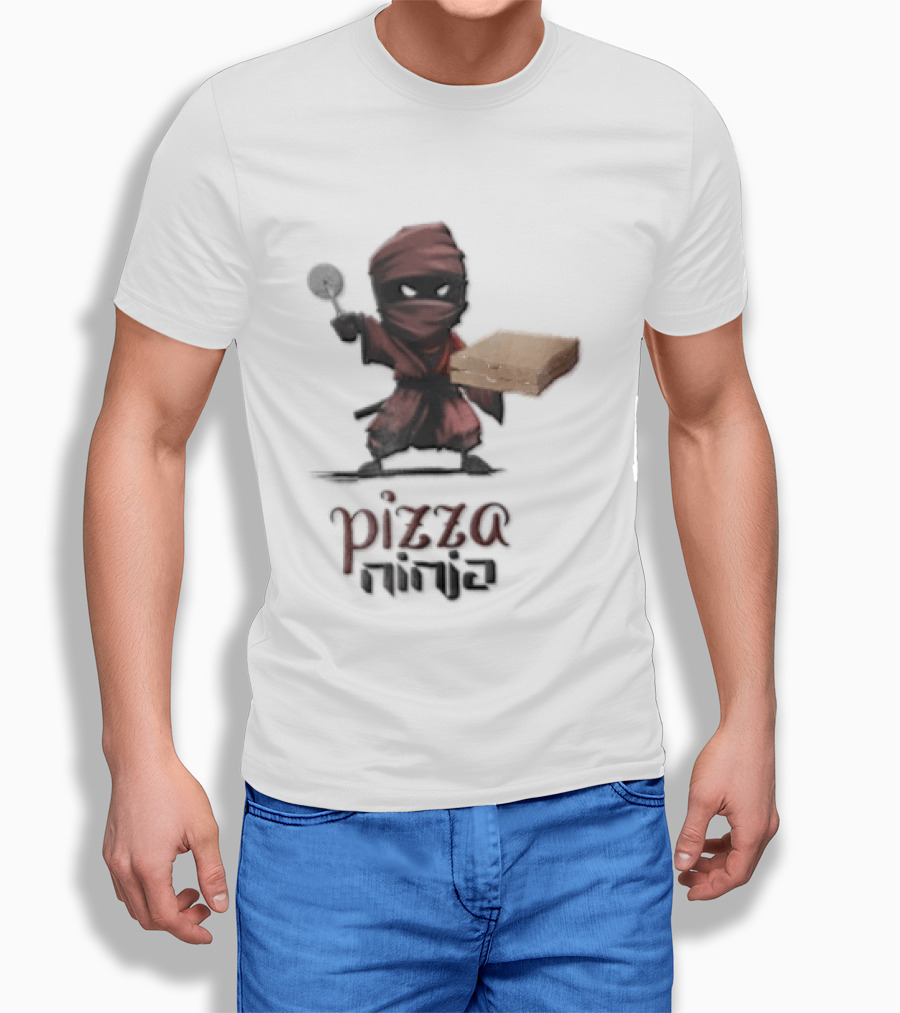 Pizza Ninja Red Masked Cartoon Figure Holding Cardboard Box T-Shirt