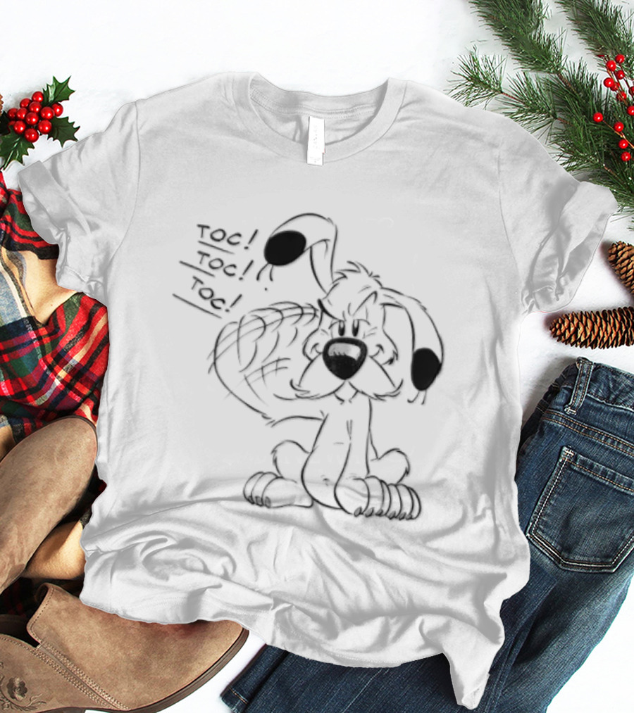 Toc Dogmatix White Dog Knocking Head Cartoon T-Shirt