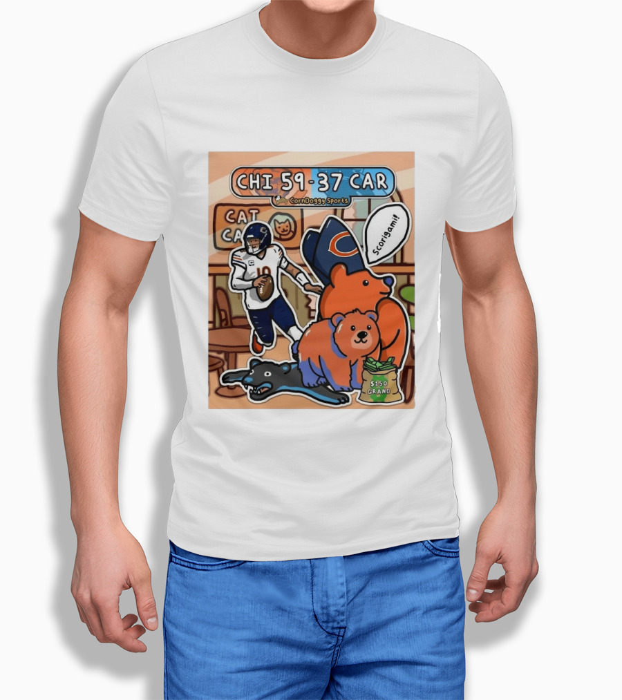 CHI 59 37 CAR CornDoggy Sports Chicago Bears Vs Carolina Panthers Scorigami Cat Café $150 Grand T-Shirt
