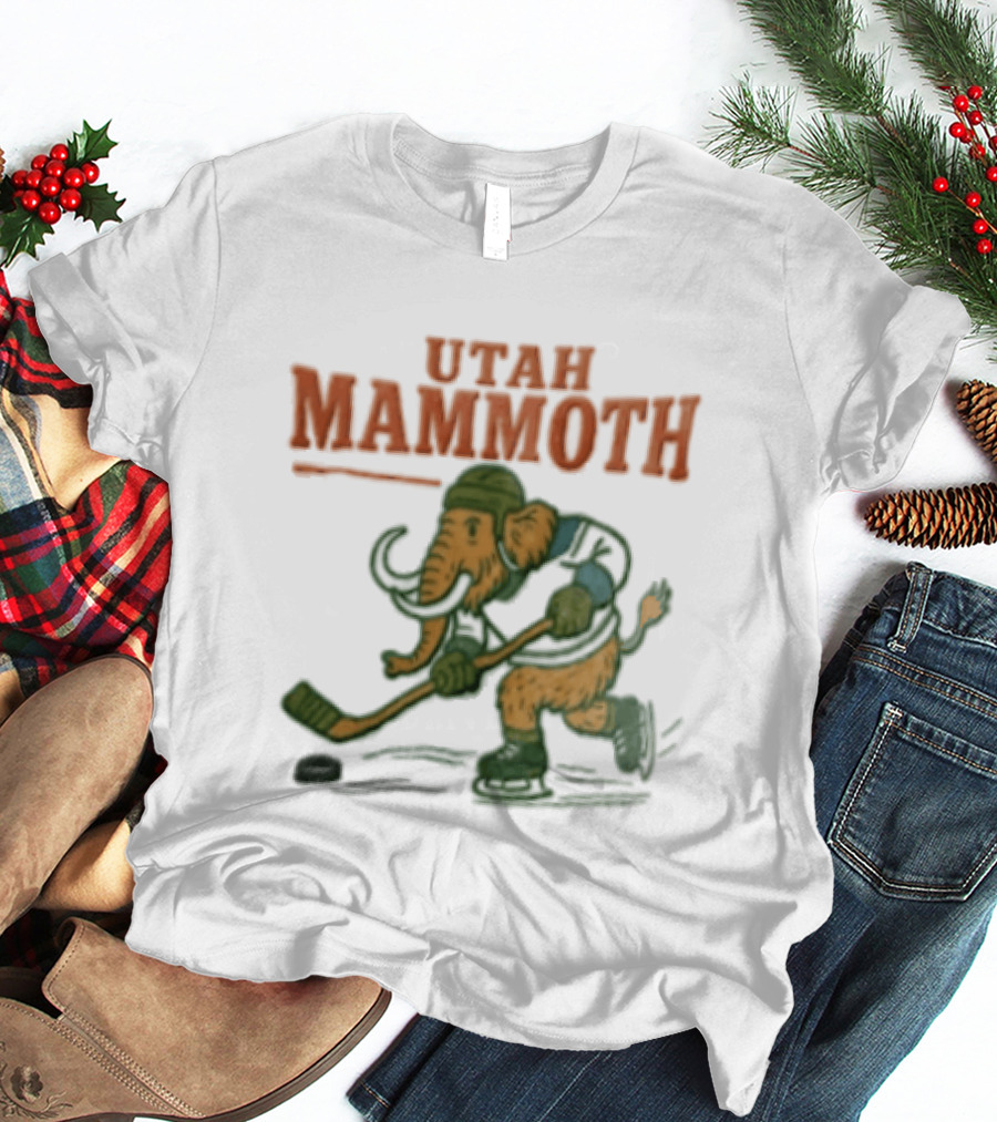 Utah Mammoth Hockey Player Mammoth Playing Hockey T-Shirt