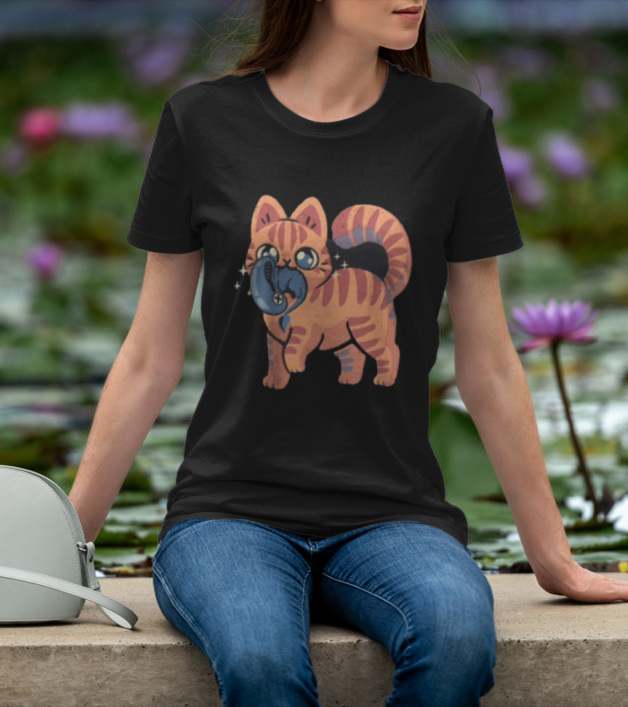 Alien Cat Meets Cartoon Striped Cosmic Creature T-Shirt