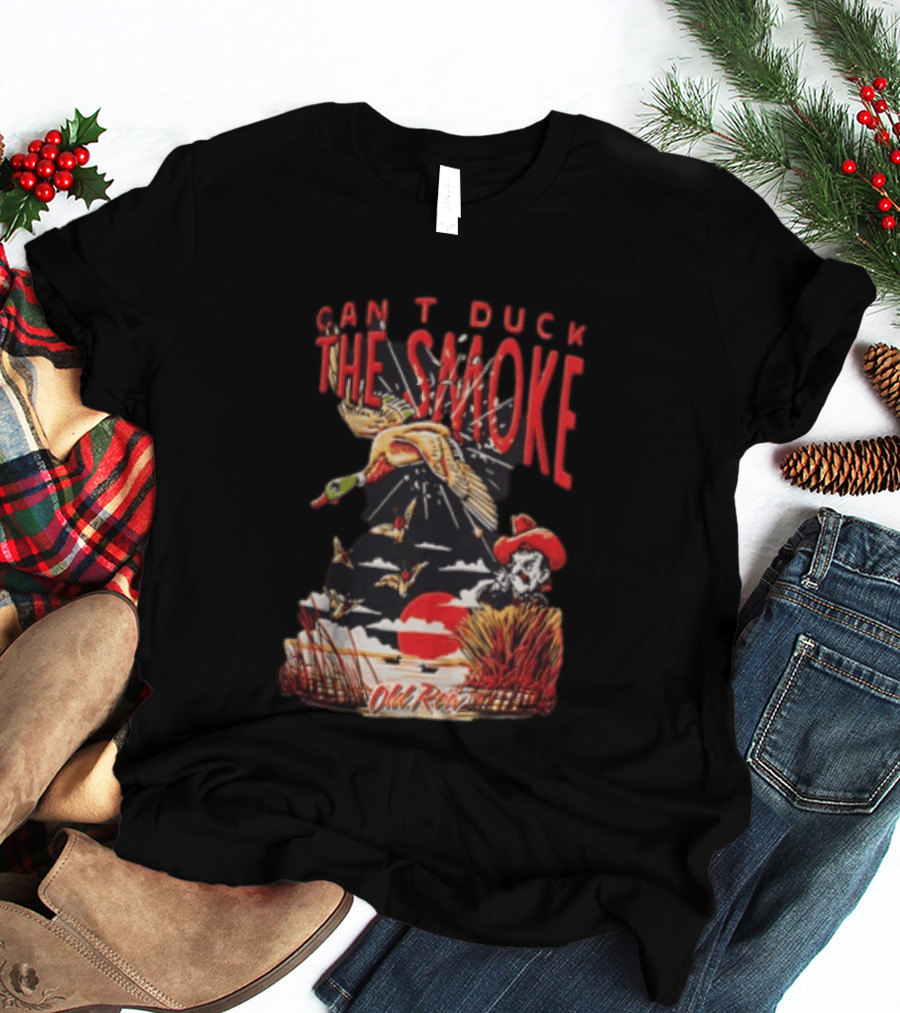 Can't Duck The Smoke Old Row Duck Hunting Scenic Sunset And Cowboy T-Shirt