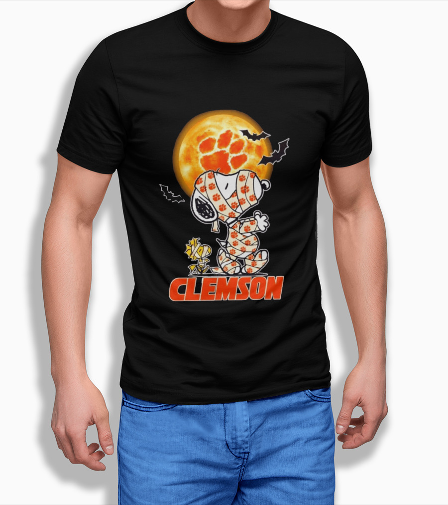 Clemson Tigers Snoopy Woodstock Mummy Halloween Moon Bats T-Shirt
