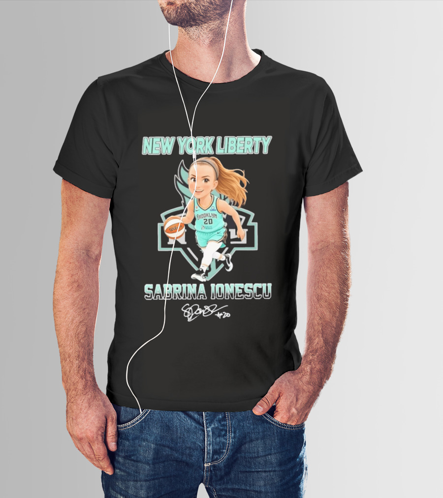 New York Liberty Sabrina Ionescu Brooklyn No 20 Chibi Basketball T-Shirt