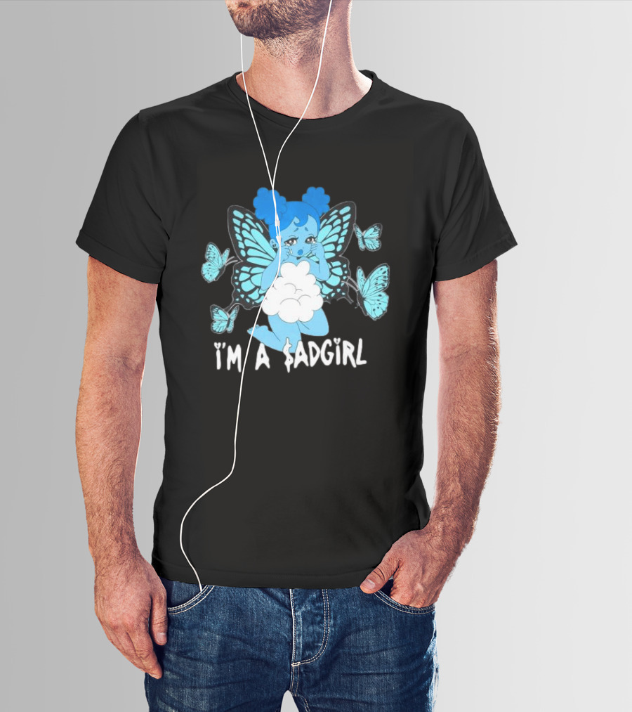 I'm A $ad Girl Blue Butterfly Sad Girlz Store Black T-Shirt