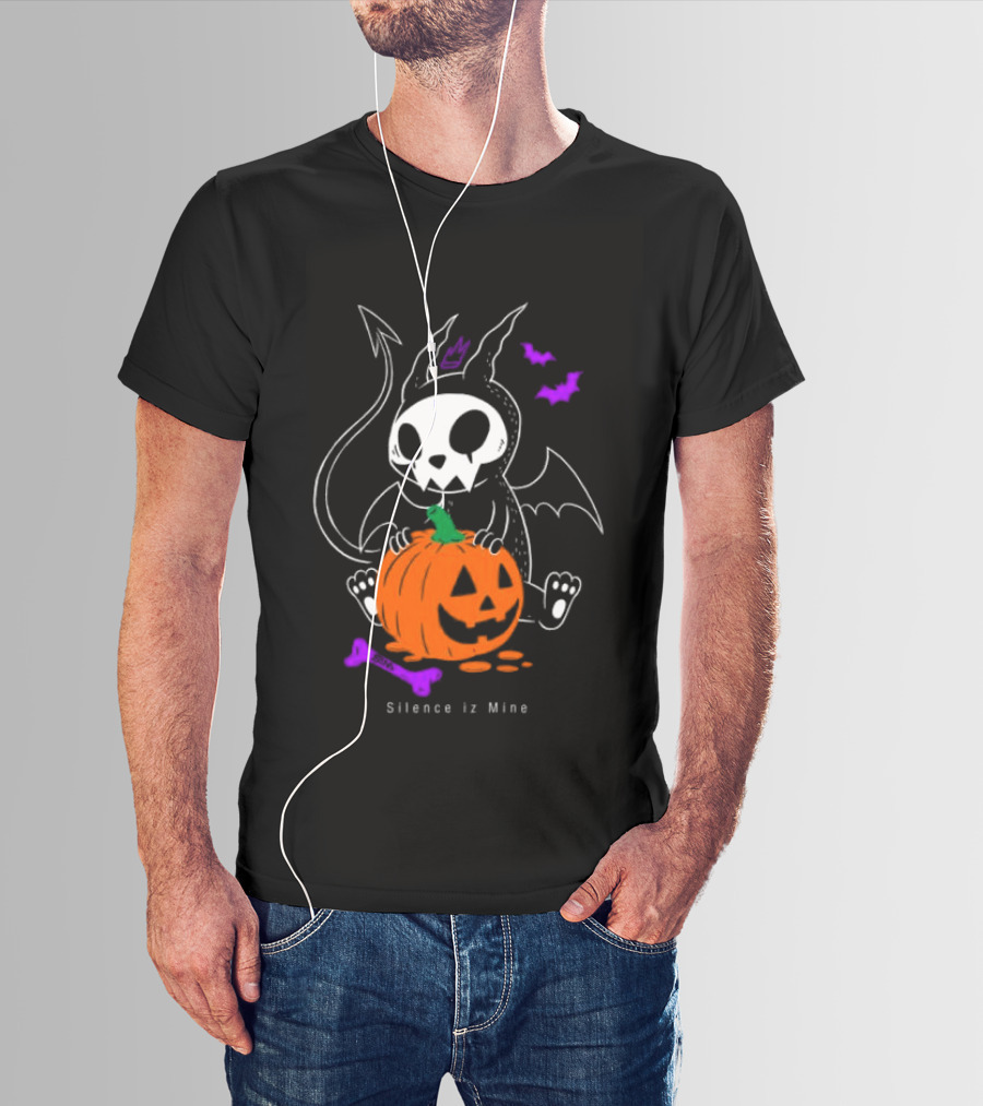 Silence Iz Mine Sim Store Rolling Cradle Black Purple Halloween Characters Pumpkin Bats T-Shirt