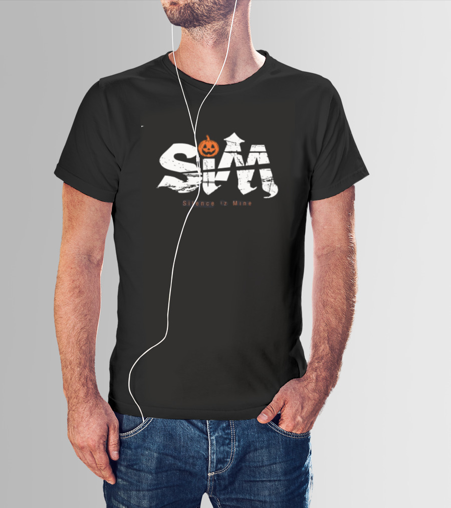 Sim Store Shop Silence Is Mine Rolling Cradle Halloween Pumpkin Design Black White T-Shirt