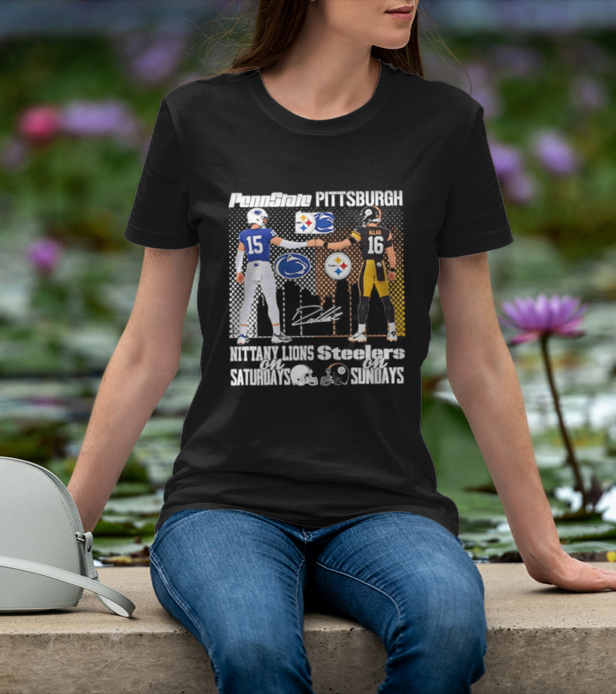 Penn State Nittany Lions Saturdays Pittsburgh Steelers Sundays Skyline Football Rivalry T-Shirt