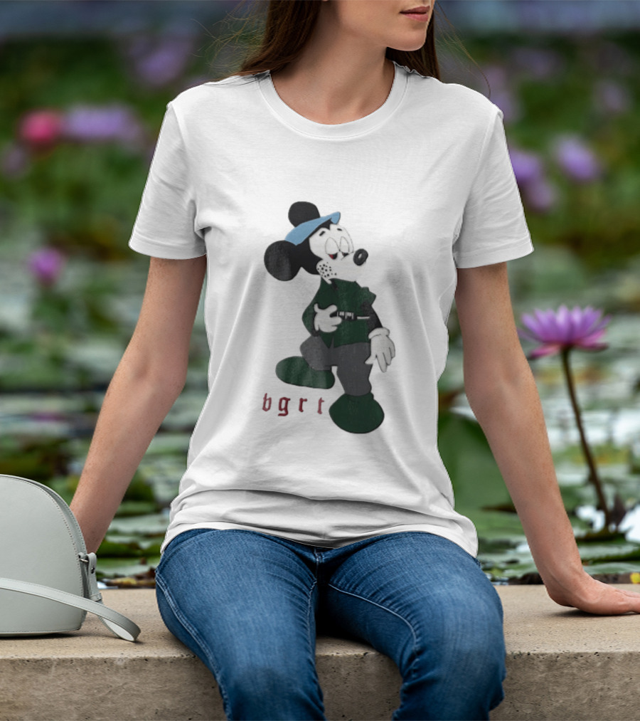 BGRT Cartoon Mouse Green Jacket Syringe Cigarette T-Shirt
