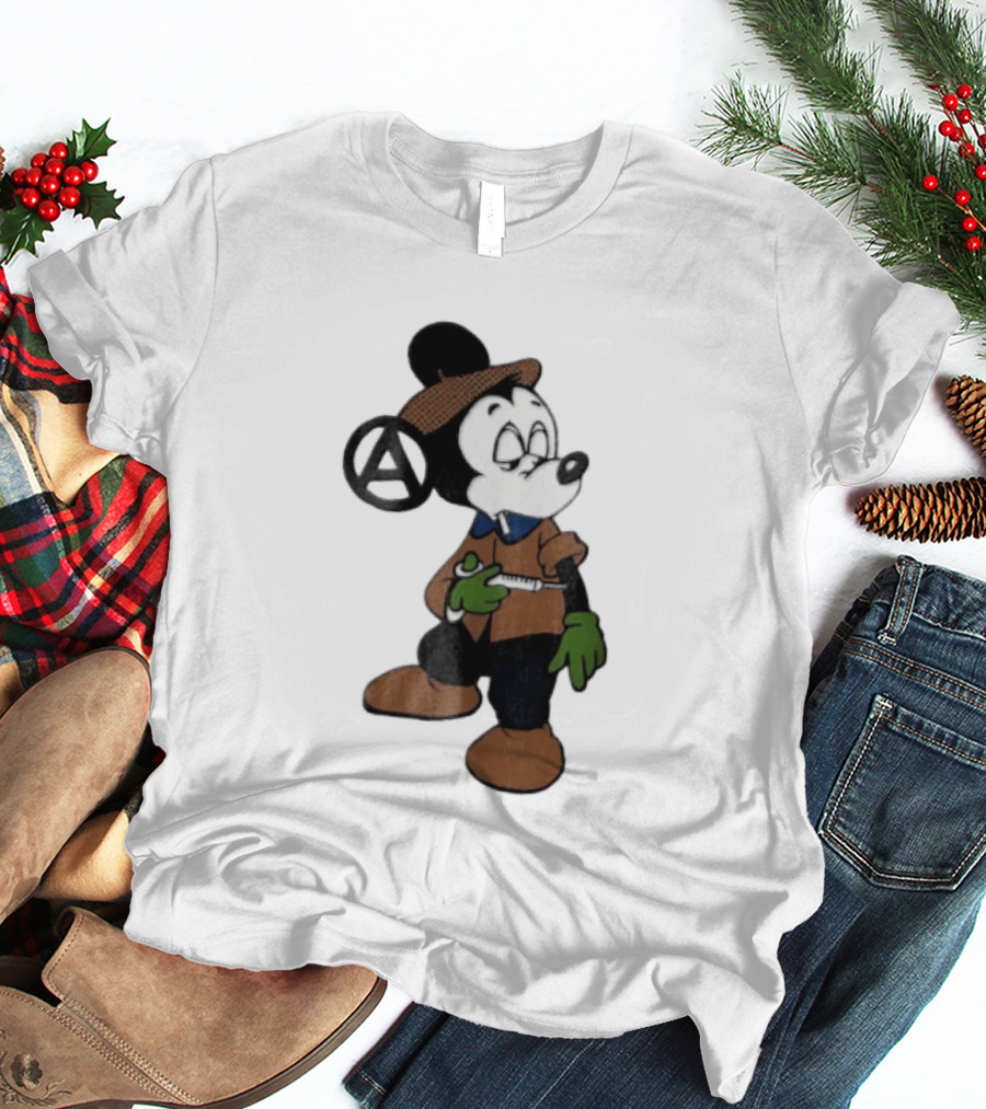 Bootleg Halftone Cartoon Mouse Anarchy Syringe T-Shirt
