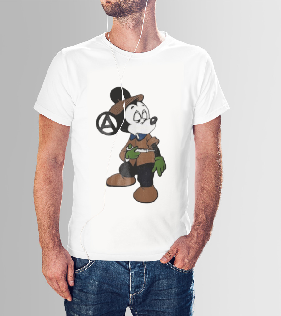 Bootleg Halftone Cartoon Mouse Anarchy Syringe T-Shirt