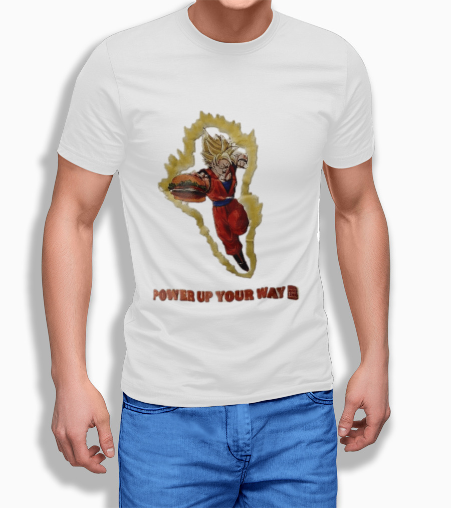 Burger King Power Up Your Way Super Saiyan Goku Holding Cheeseburger Aura T-Shirt