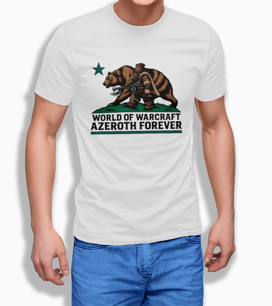 World Of Warcraft Azeroth Forever Dwarf With Bear Companion T-Shirt