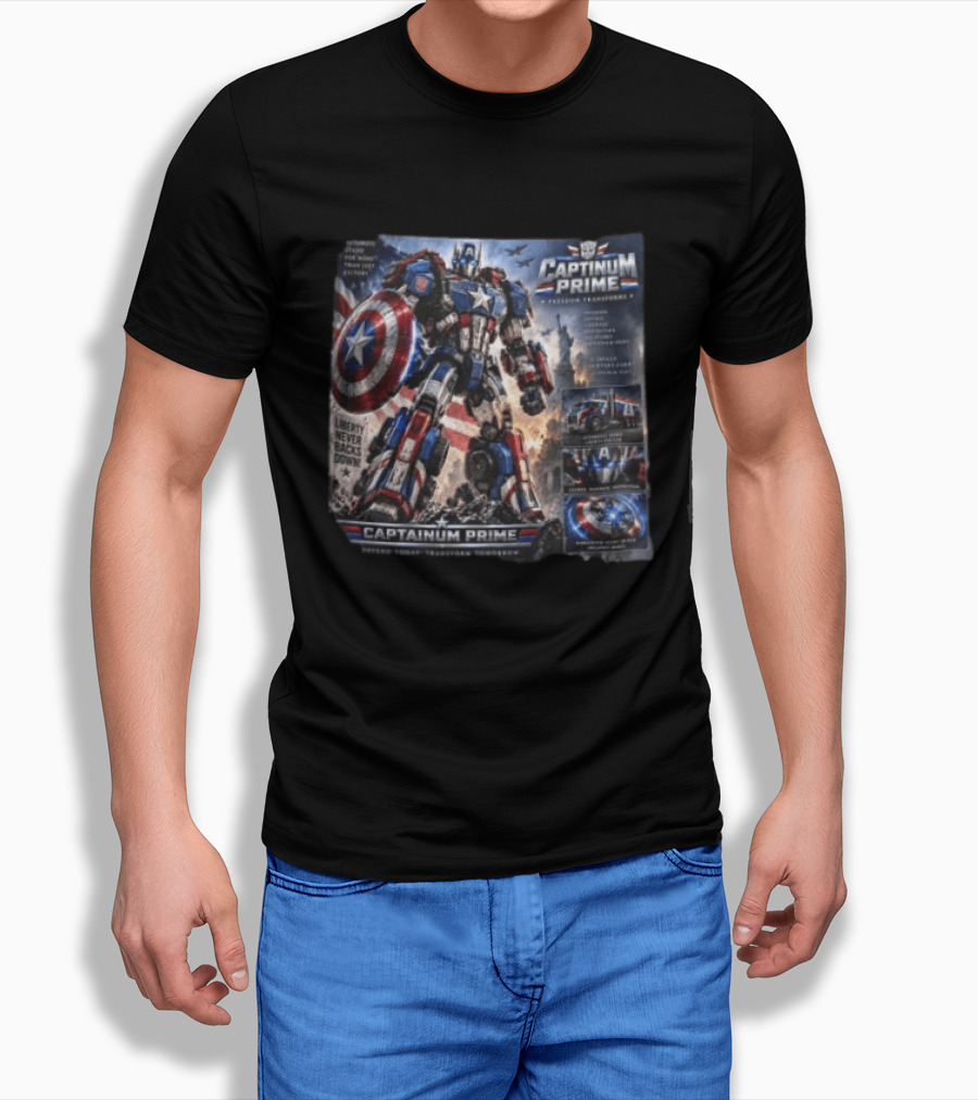Captainum Prime Freedom Transforms Liberty Never Backs Down Transform Tomorrow T-Shirt