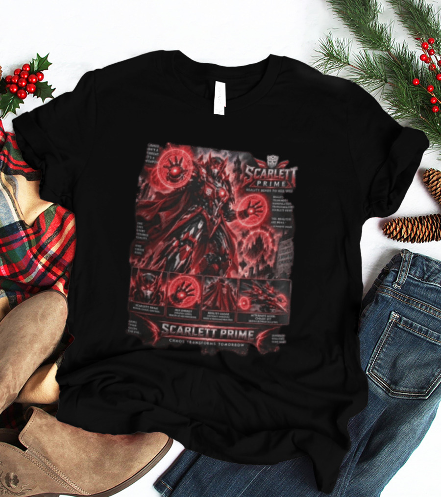 Scarlett Prime Reality Bends Red Mecha Chaos Transforms Tomorrow Jet Hex Magic T-Shirt