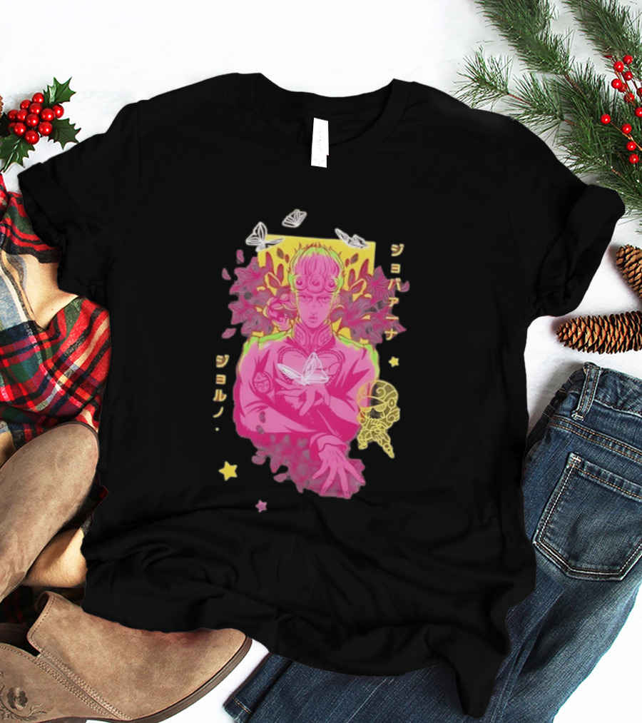Giorno Giovanna JoJo's Bizarre Adventure Romaji Butterflies Neon Manga T-Shirt
