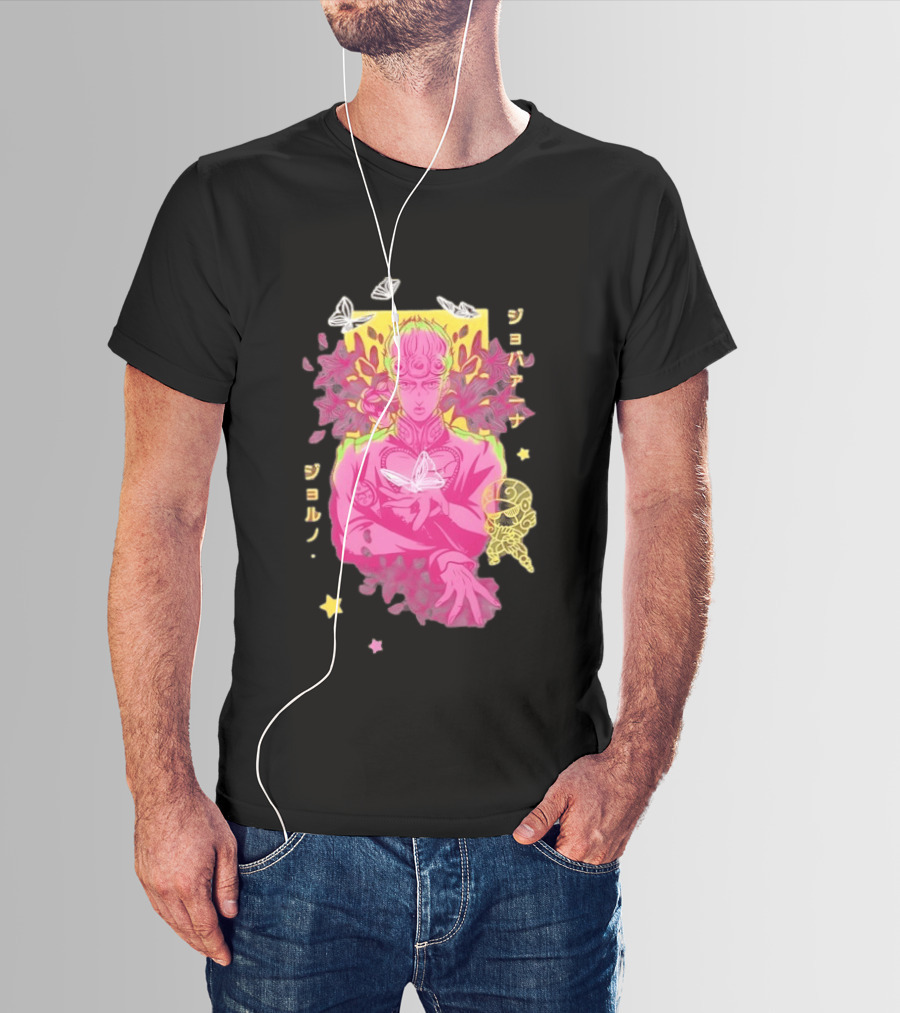Giorno Giovanna JoJo's Bizarre Adventure Romaji Butterflies Neon Manga T-Shirt