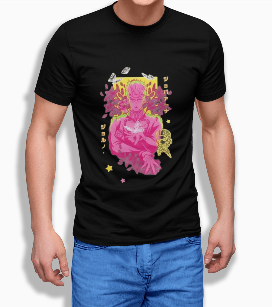 Giorno Giovanna JoJo's Bizarre Adventure Romaji Butterflies Neon Manga T-Shirt