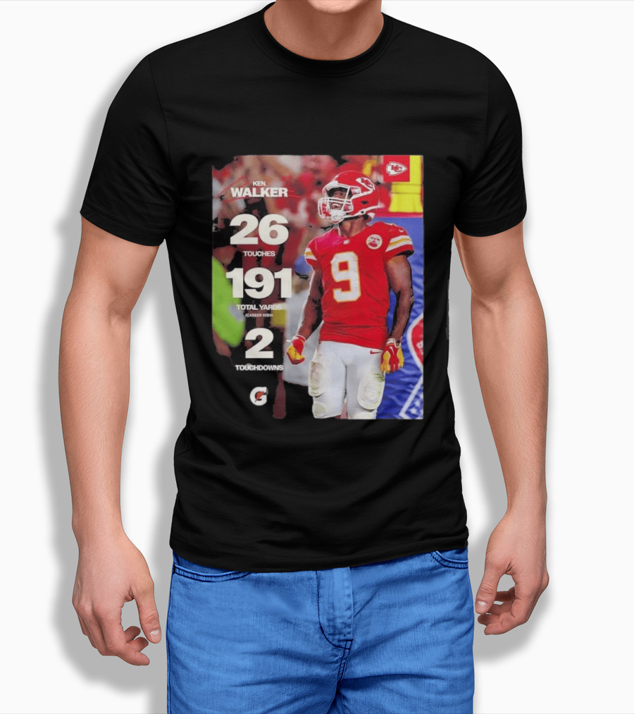 Ken Walker Kansas City Chiefs Career High 26 Touches 191 Total Yards 2 Touchdowns T-Shirt