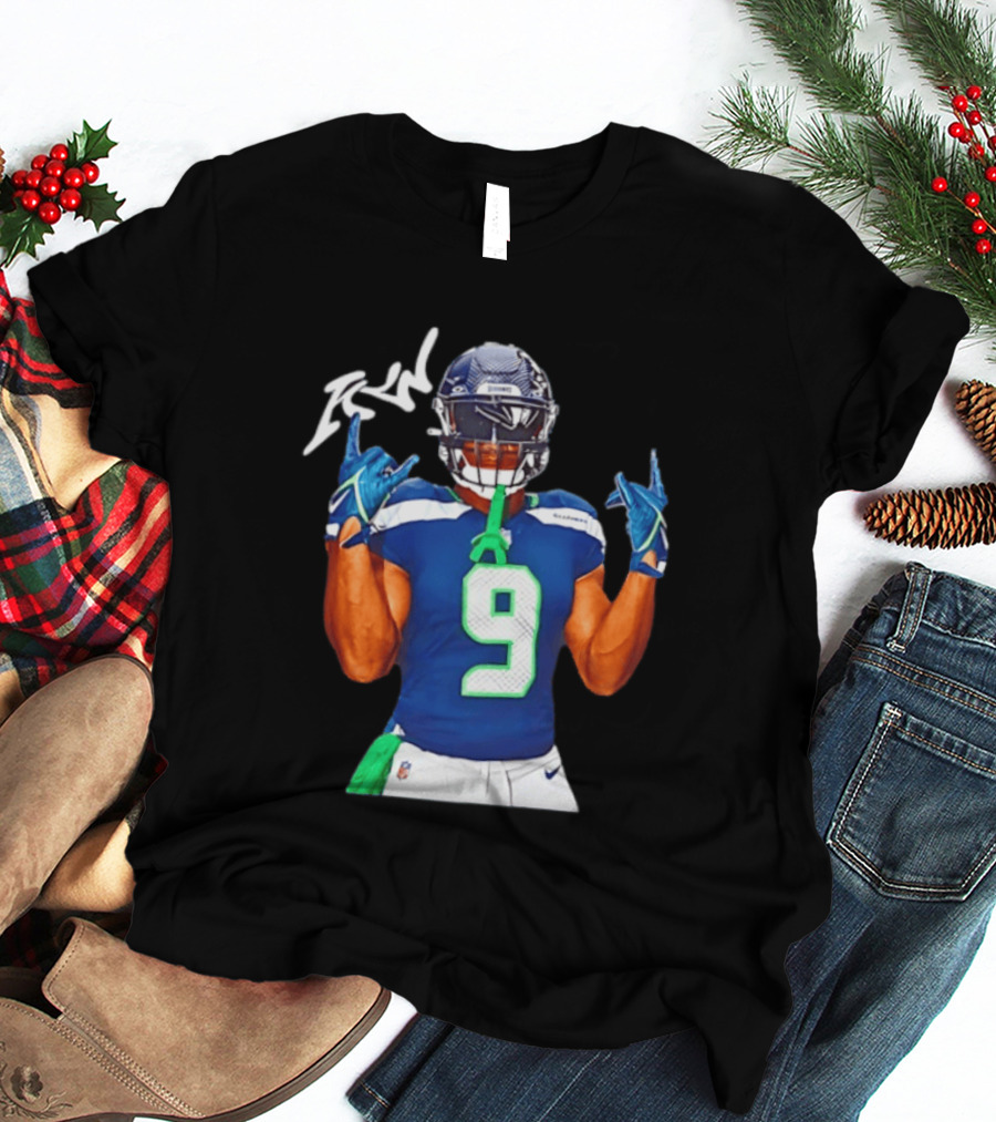Kenneth Walker Seattle Seahawks Number 9 Hand Gesture Signature T-Shirt